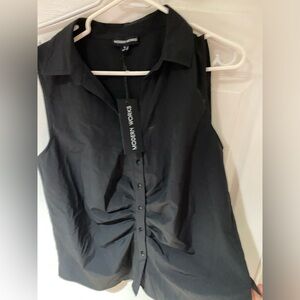 Modern works buttonup with ruching sleeveless. NWT size large